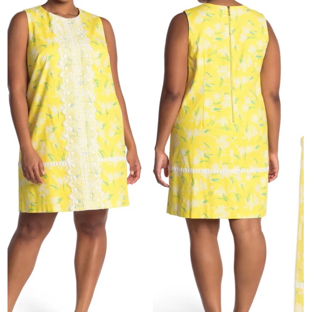 ELIZA J Sleeveless Lace Trim Floral Shift Dress in Size 18